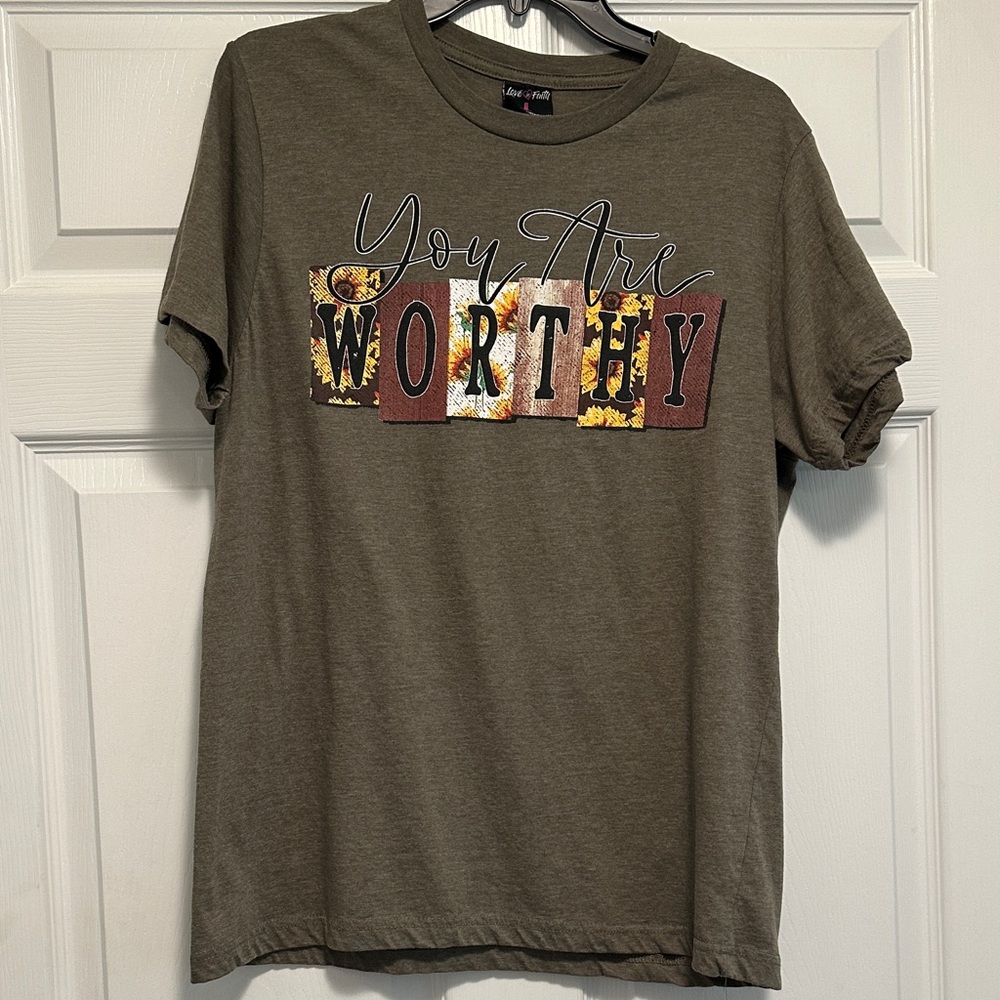 Olive Graphic Tee - You Are Worthy - Picture 1 of 5
